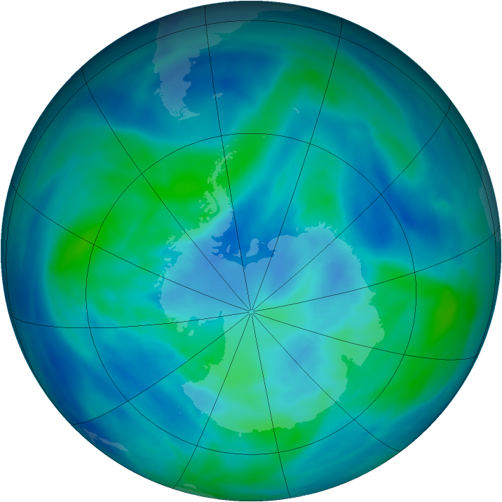 Antarctic ozone map for 29 March 2008